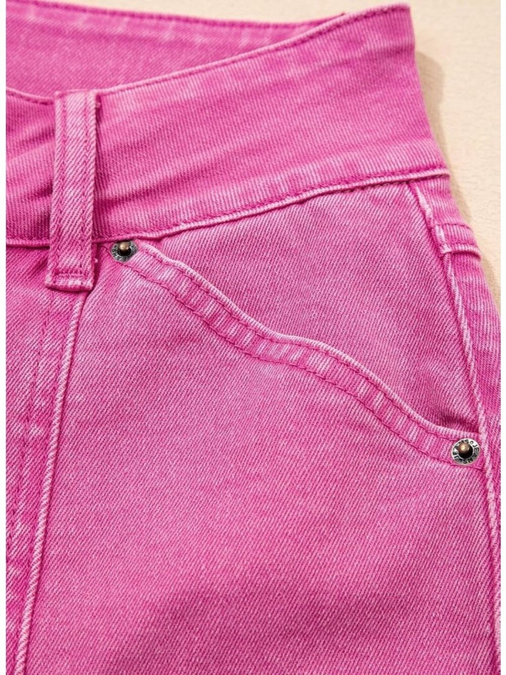 Women's Hot Pink Cotton High Waisted Stretchy Wide Leg Jeans Trendy Denim Pants - Picture 5 of 6